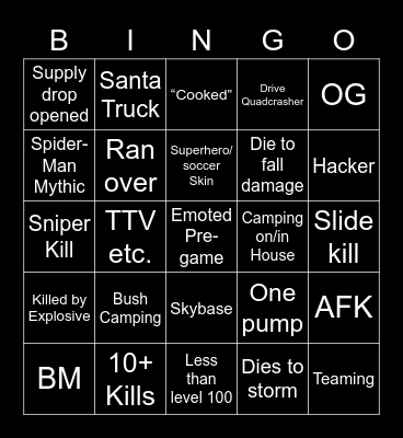 Fortnite Chapter 3 Bingo Card