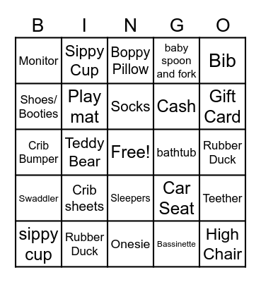 Baby Shower Gift Bingo Card