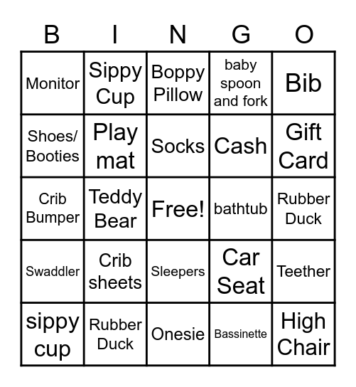 Baby Shower Gift Bingo Card