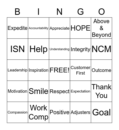 Customer Service Bingo Card