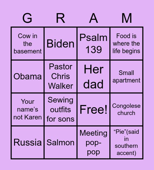 Gram’s Easter Bingo Card