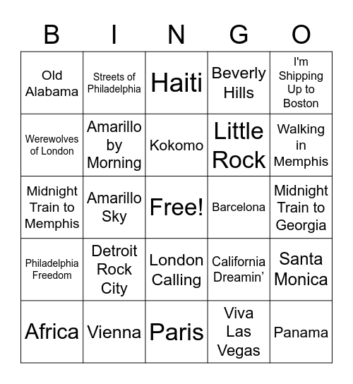 Places Round Bingo Card