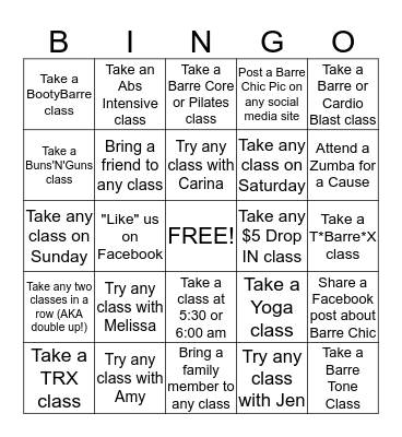 Fall Class Bingo Card