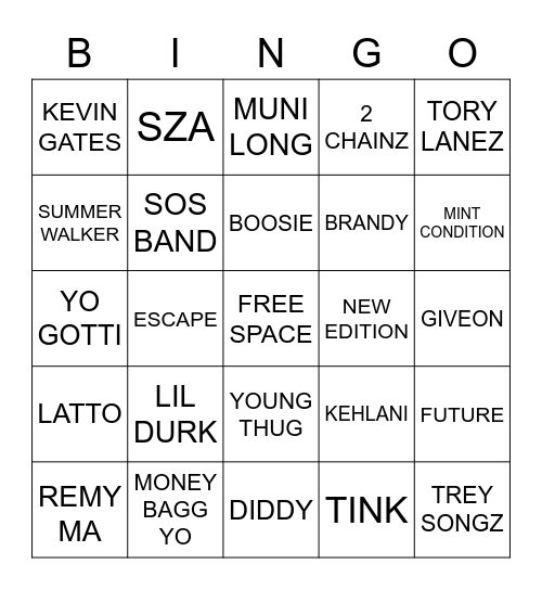 HIP - HOP & RNB Bingo Card