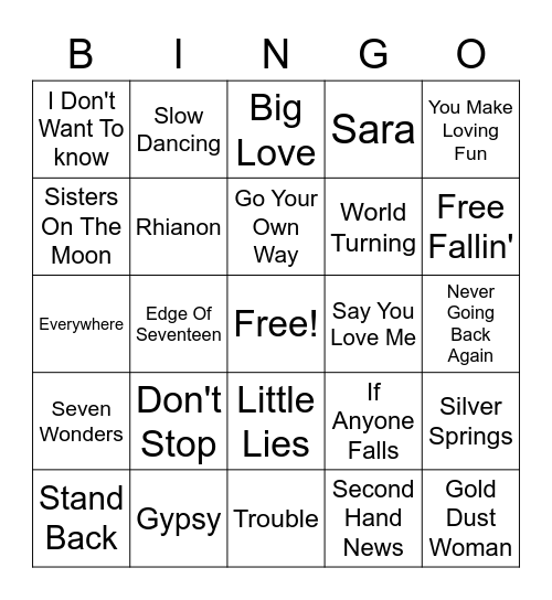 Happy Birthday Margaret (Fleetwood Mac) Bingo Card