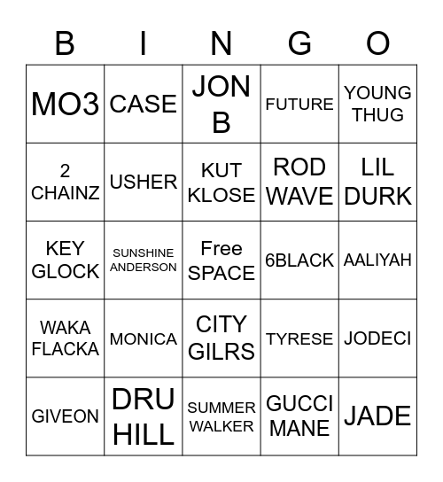 HIP - HOP & RNB Bingo Card