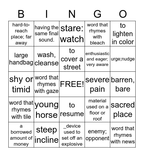 Unit 1 Week 2 Long Vowels Bingo Card