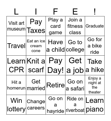 Game of LIFE! Bingo Card