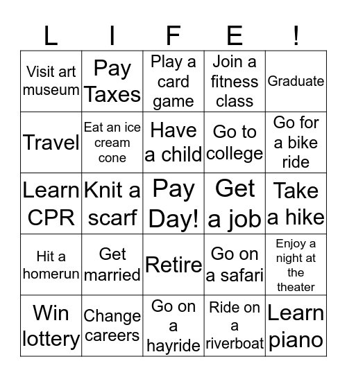 Game of LIFE! Bingo Card