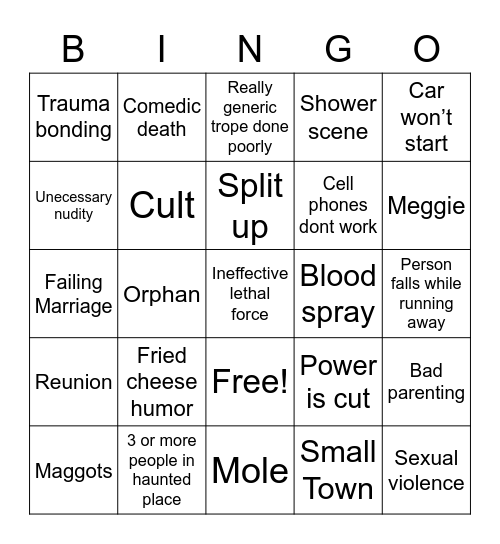 horror Bingo Card