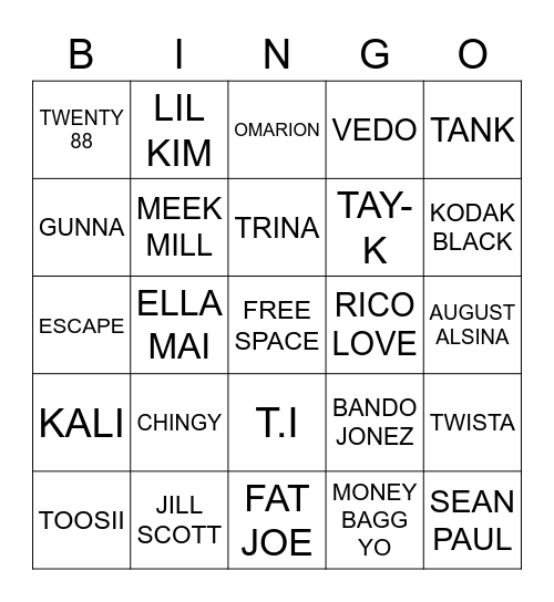 HIP - HOP & RNB Bingo Card