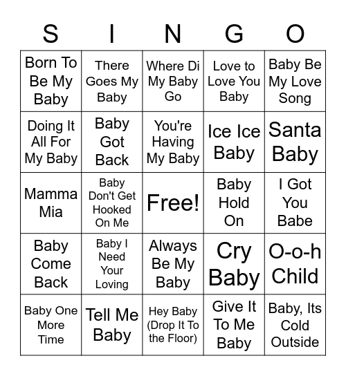 Michelle's Baby Shower Singo Bingo Card