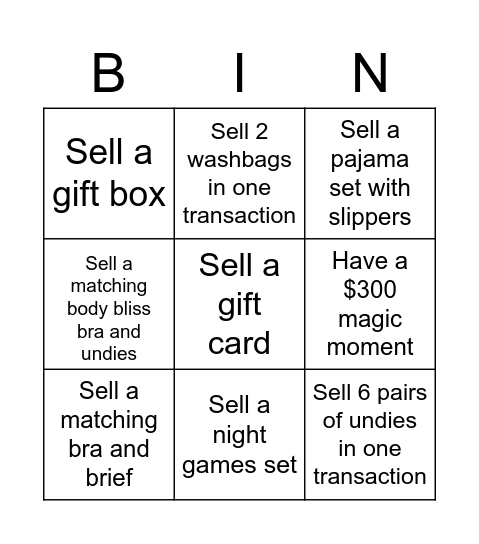 Weekly bingo Card