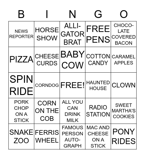 MINNESOTA STATE FAIR Bingo Card