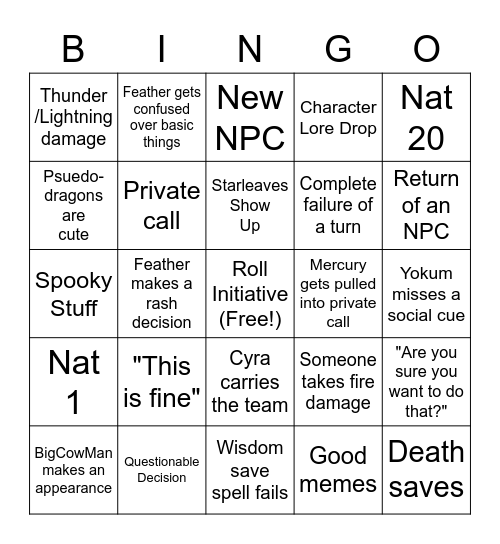 D&D Bingo Card