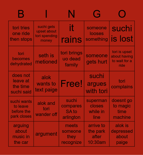 Cam Bingo Card