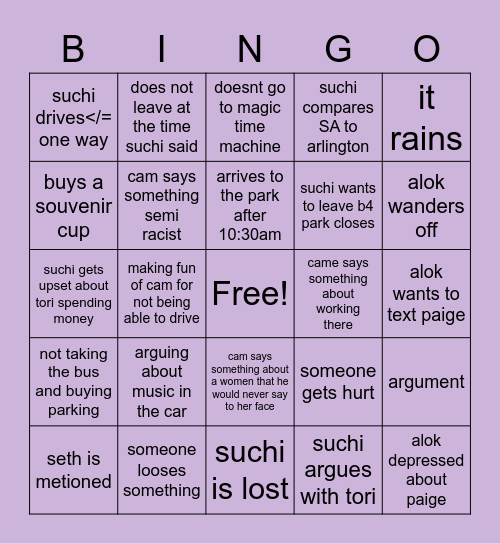 tori Bingo Card