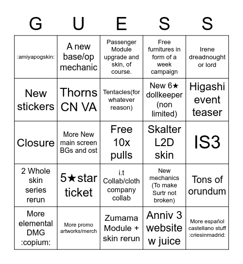 AKG 3rd anniv livestream Bingo Card