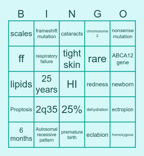 Harlequin Ichthyosis Bingo Card