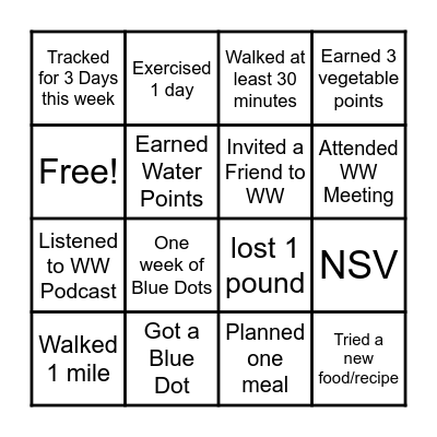 WW Spring 2022 Bingo Challenge Bingo Card