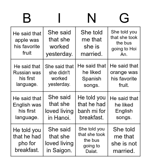 Bingo Card