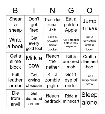 Minecraft bingo race Bingo Card