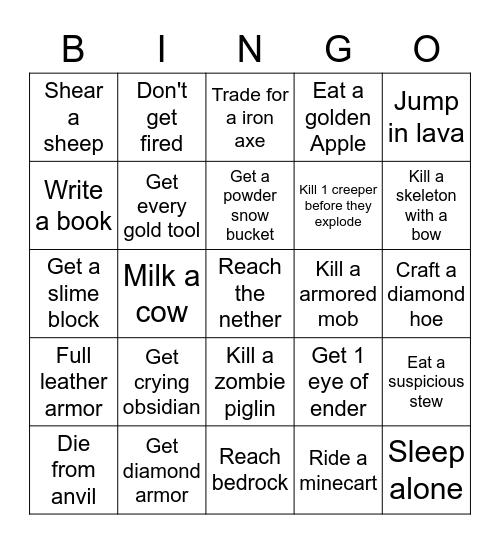 Minecraft bingo race Bingo Card