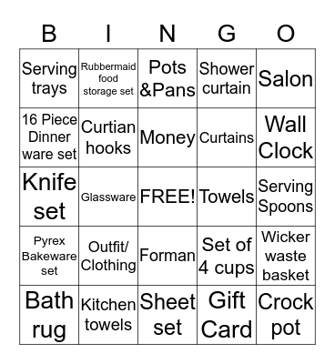 Bridal Bingo Card