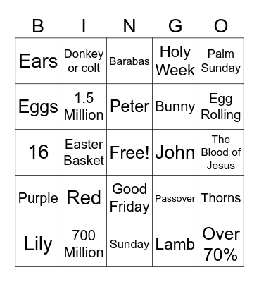 Easter 2022 Bingo Card