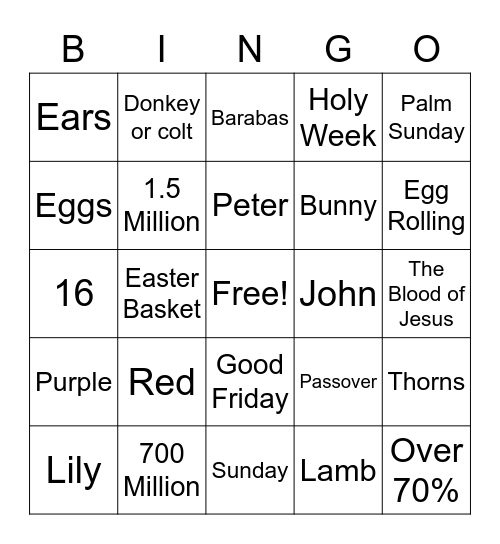 Easter 2022 Bingo Card