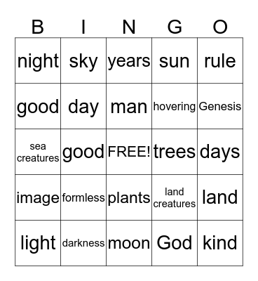 Genesis 1:1-26 Bingo Card