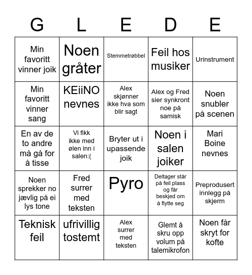 SÁMI GRAND PRIX Bingo Card