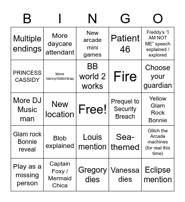 Security Breach DLC Bingo Card