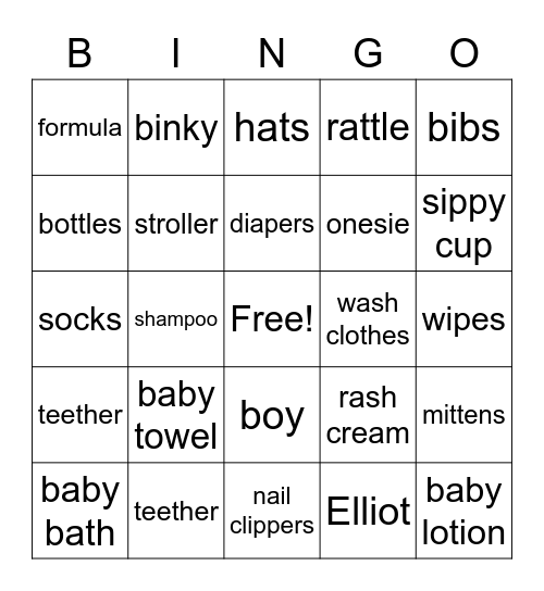Elliot Bingo Card
