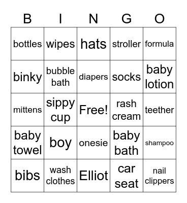 Elliot Bingo Card