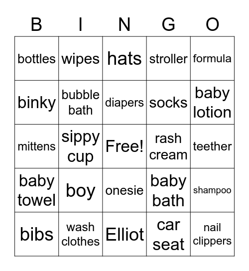 Elliot Bingo Card
