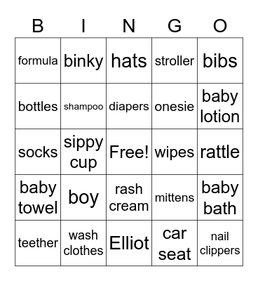 Elliot Bingo Card