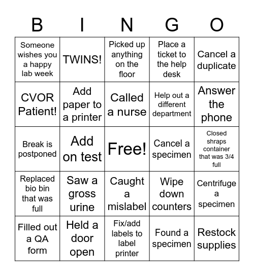 Lab Week Bingo Card