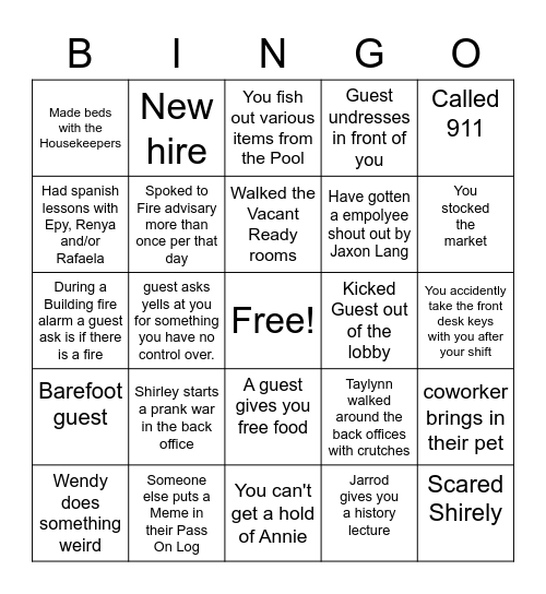 Towneplace bingo Card