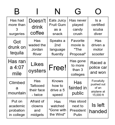 Family Human Bingo Card
