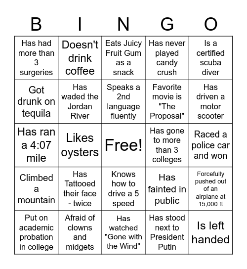 Family Human Bingo Card