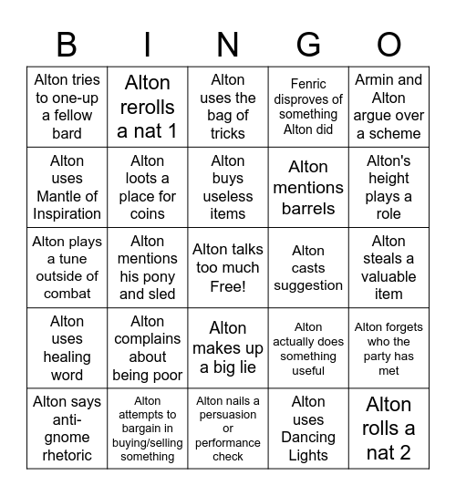 Alton Bingo Card