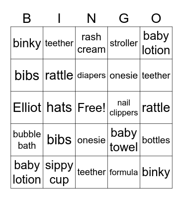 Baby Shower Bingo Card