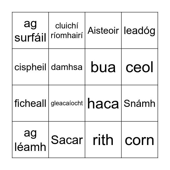 Caitheamh Aimsire Bingo Card
