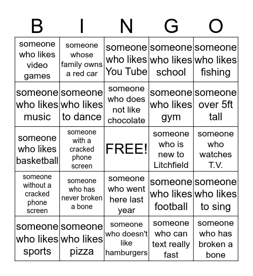 Litchfield Middle School  Bingo Card