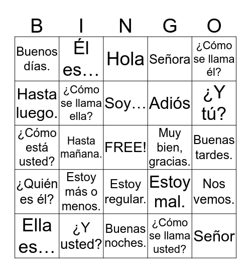 Expresate Ch1  Bingo Card