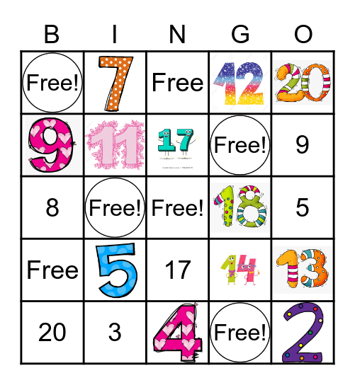 1 - 20! Bingo Card