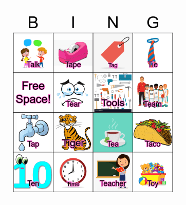 Initial /t/ Bingo Card