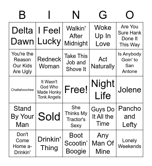 Country Jukebox #1 Bingo Card