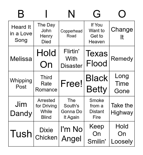 Southern Rock #1 Bingo Card